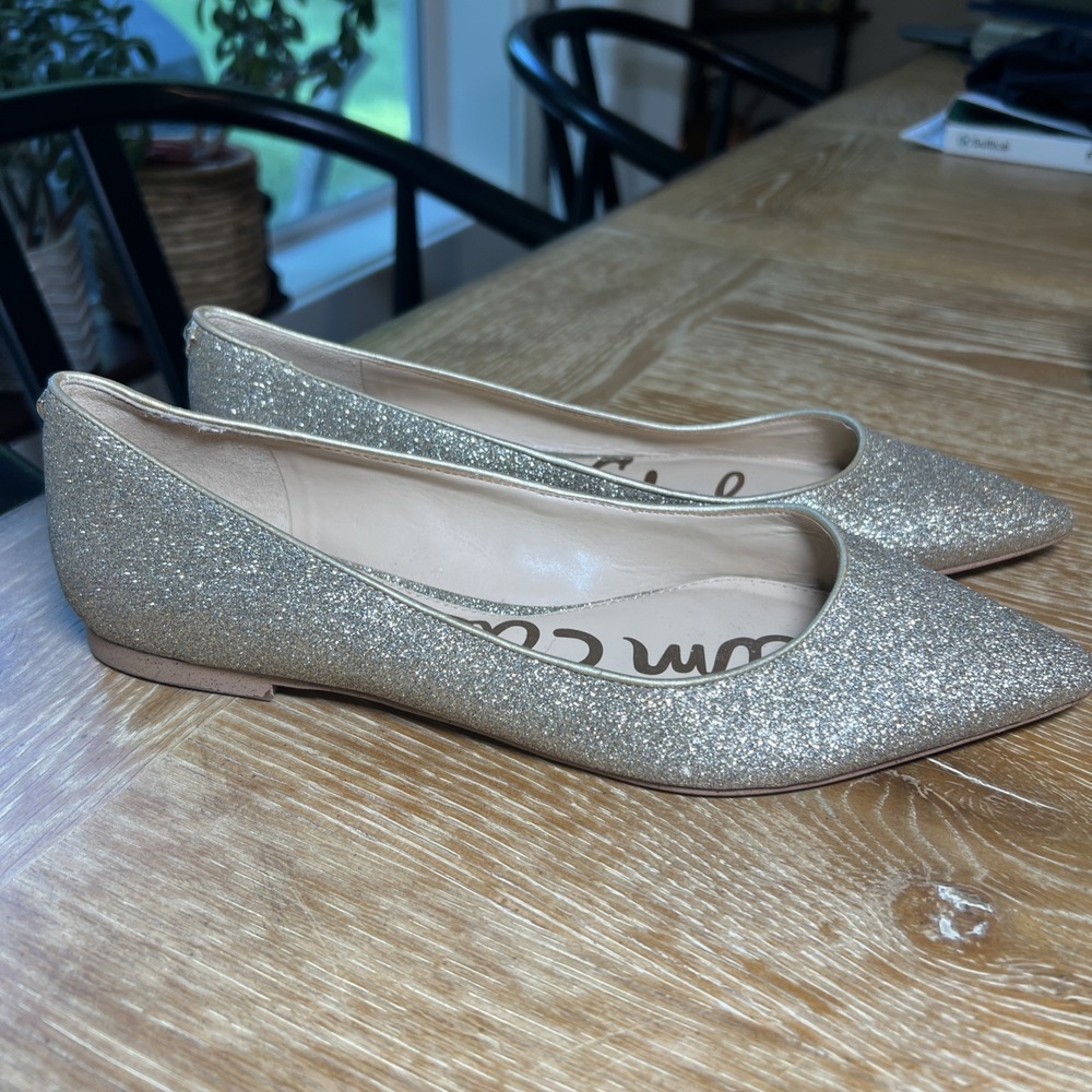 SAM EDELMAN Glitter Pointed Toe FLATS Shoes Gold 8.5 8 1/2
